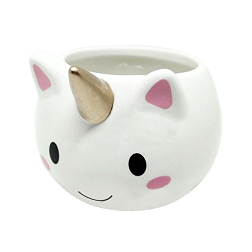 Cute Cartoon Unicorn-shaped Mug 3D Ceramic Coffee Cup with Colorful Handle for Home Office Unique Children Gift (White)